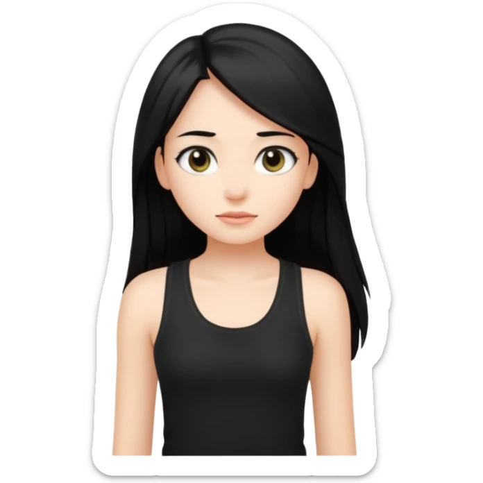 a pretty bratz fair girl with long black straight hair, wearing a black tank top sticker