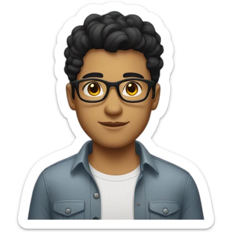 A fair young man with black eyes and black hair, glasses and a shirt with nice hairstyles   sticker