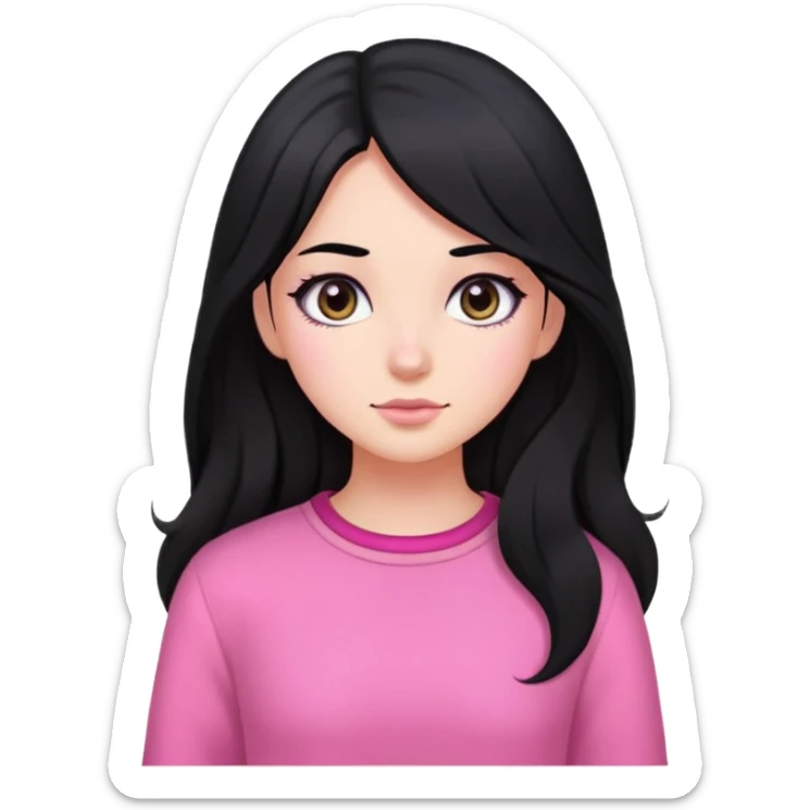 Black hair wave long hair Black eyes Pink clothes Girl sticker