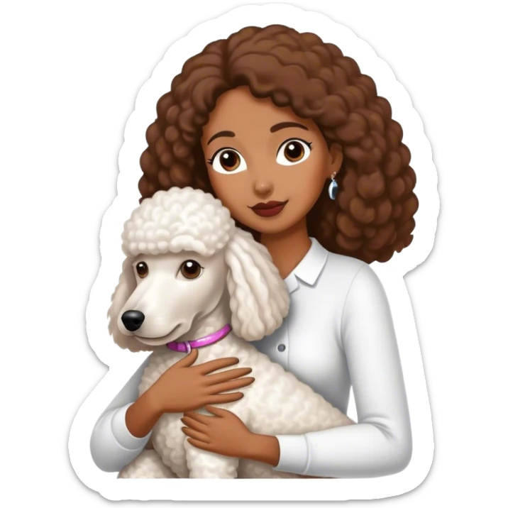 White standard poodle and long-Straight hair brown-skinned woman embrace sticker