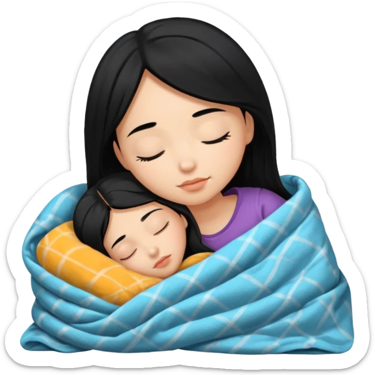 girl with black hair and light skin sleeping with blanket on sticker