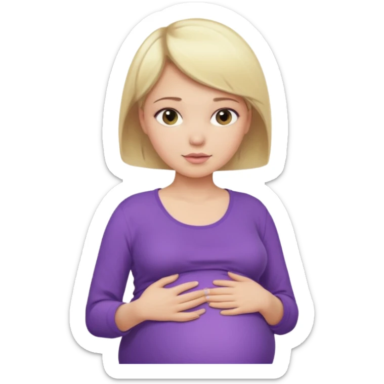 pregnant female with  very short hair, purple shirt, abdomen-head-neck, blonds sticker