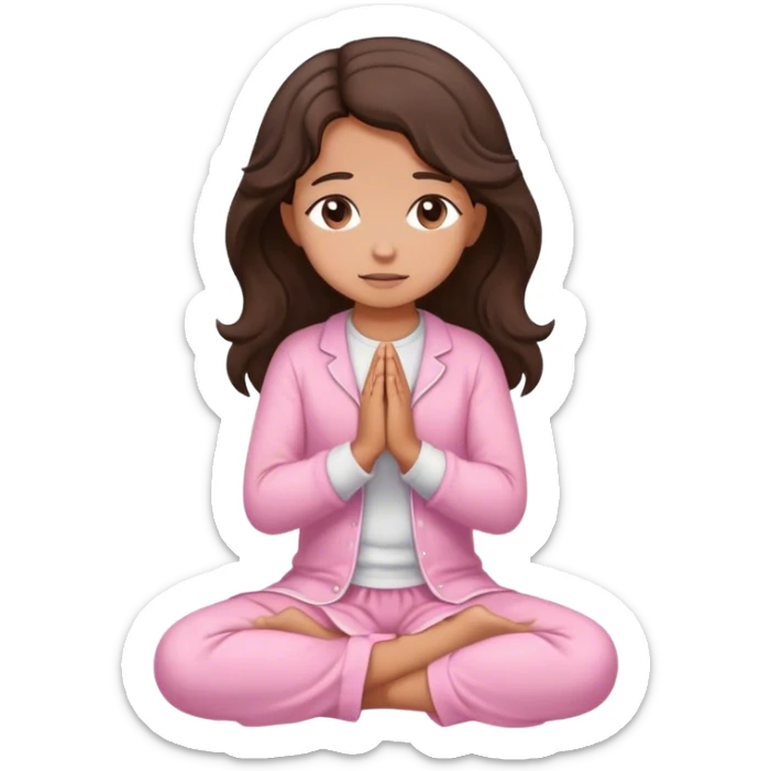 Girl with wavy dark brown hair and slight tan skin praying on her knees to the Lord in a light pink clothing  sticker