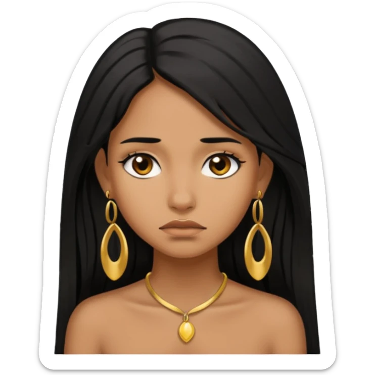 brown girl who has long layered black hair with gold earrings  who is sad sticker