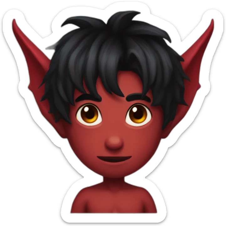Incubus red skin cute demon boy, black hair, dark crimson horns sticker