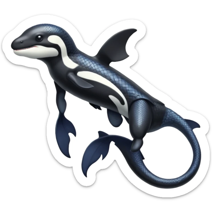 Black and white Orca-reptile-reptilian-lizard-skink-gecko-Digimon-Fakémon-hybrid full body, two legs, arms, tail sticker