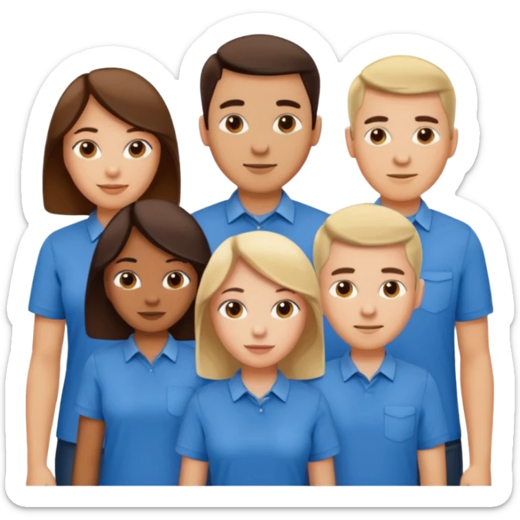 CREA UN EMOJI DE 7 PERSONAS HOMBRES Y MUJERES, CON CAMISA AZUL  sticker