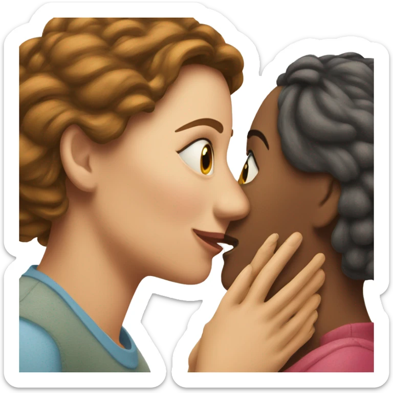 One woman whispers into the ear of another woman closing by hand sticker