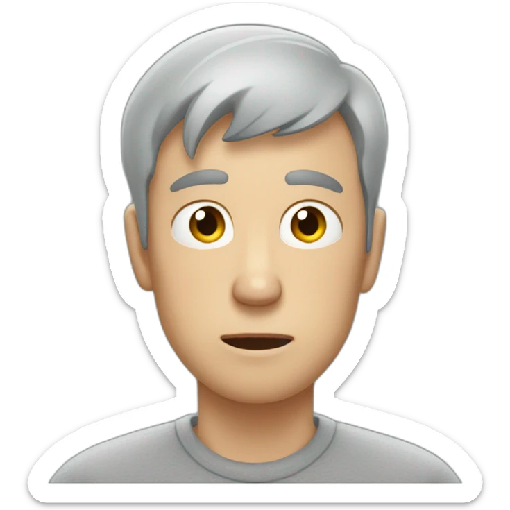 tired white man with very very very short hair in gray sweatshirt is very very very scared sticker