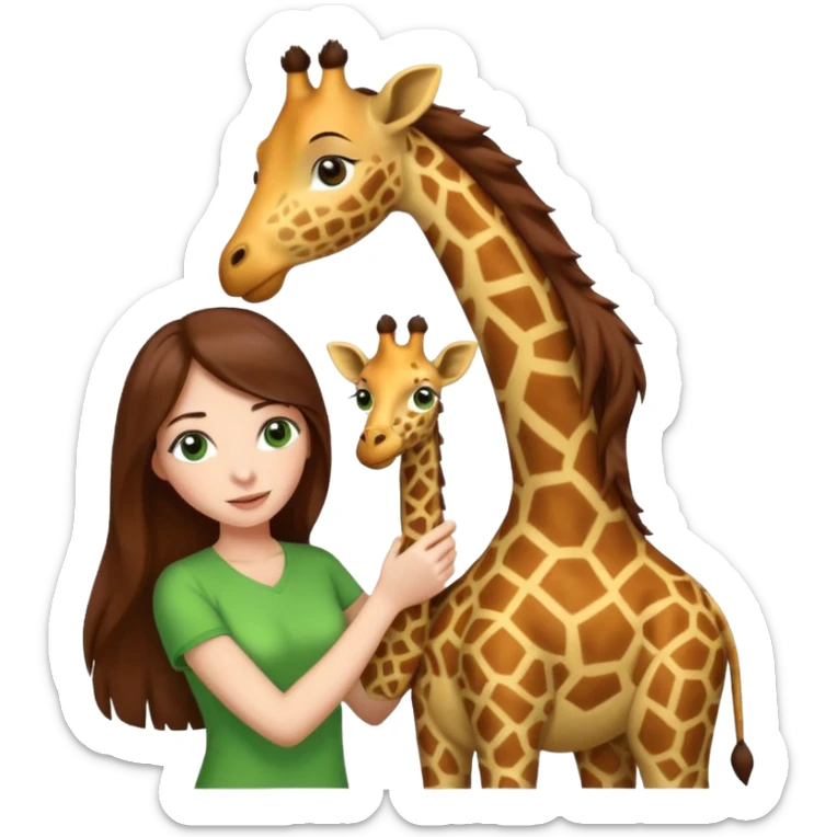 woman with long brown hair green eyes girl emoji pulling up a giraffe plushie sticker
