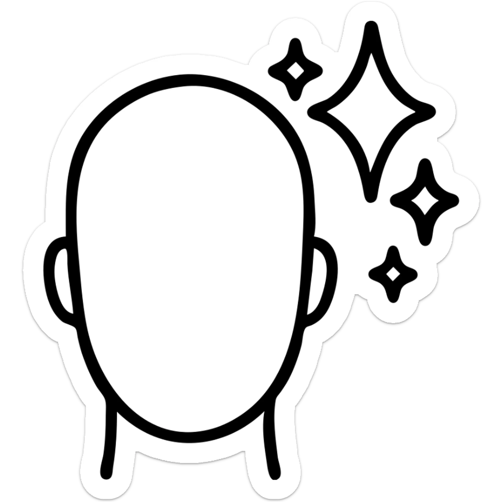 minimal icon of a head with starburst or sparkles to show amazement, clean outline style sticker