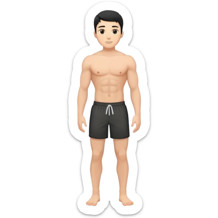 young white man with short black hair, shirtless, muscular, full body without shoes sticker