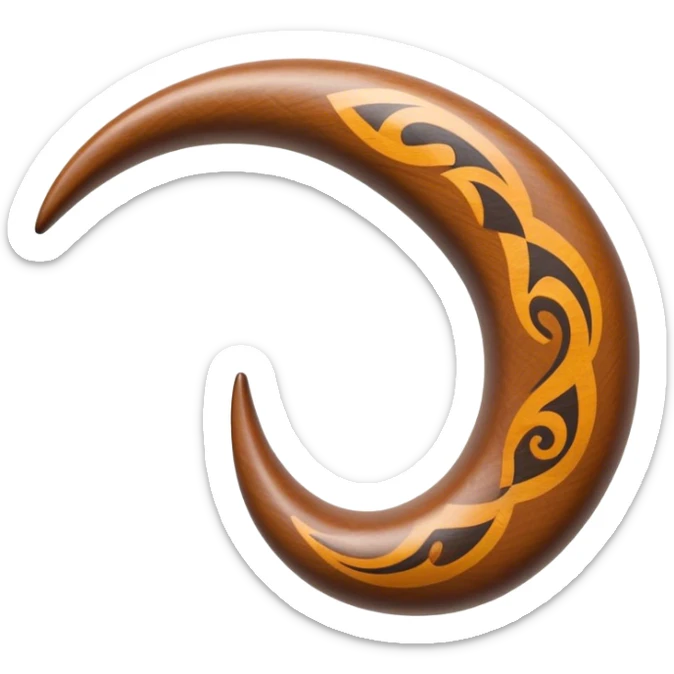 Cinematic Realistic Boomerang Emoji, depicted as a sleek, curved traditional Aboriginal tool rendered with detailed textures and a dynamic sense of motion, symbolizing cultural significance and natural craftsmanship under warm earthy lighting. sticker