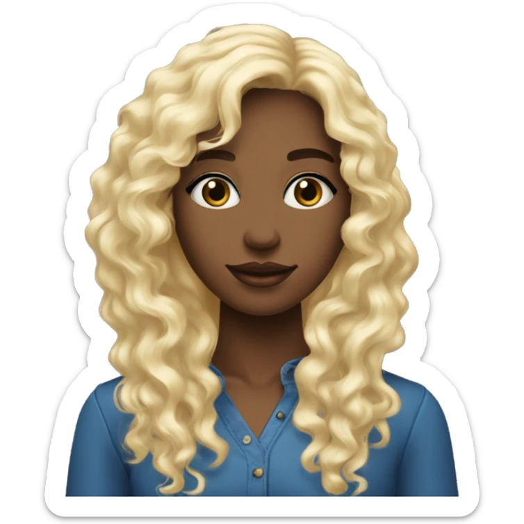 Ado fille métisse cheveux long et boucle blonds avec des yeux bleus  sticker