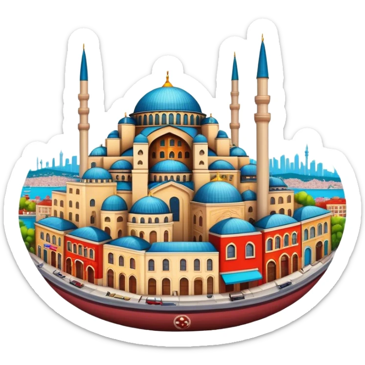 Cinematic Realistic Istanbul Pop Culture Emoji, depicted with a vibrant portrayal of the bustling cityscape rendered with lively textures and energetic, urban lighting. sticker