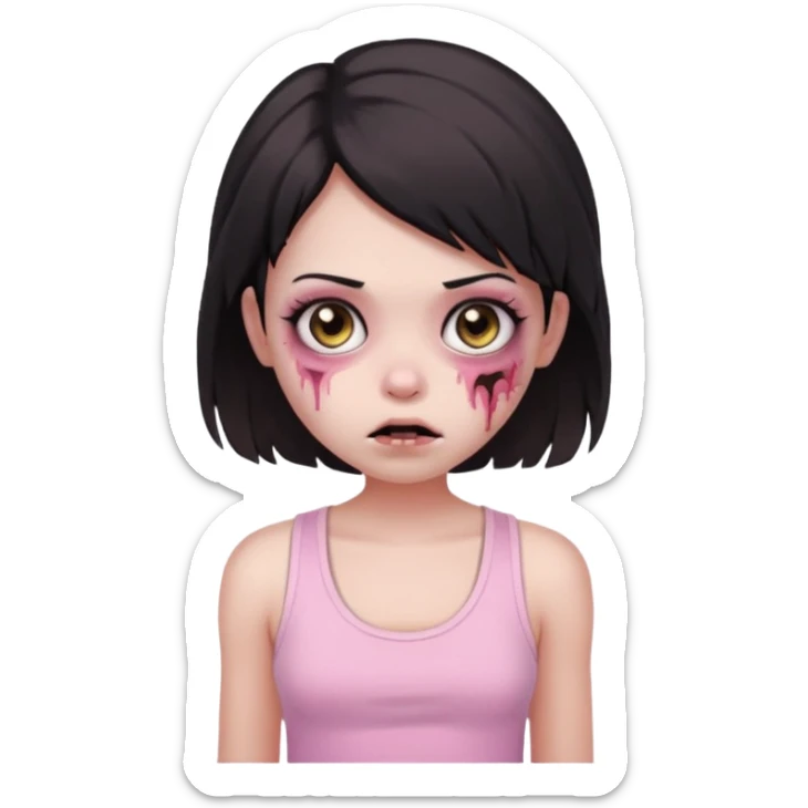 zombie girl Black and medium hair, Brown eyes, baby pink tank top   sticker