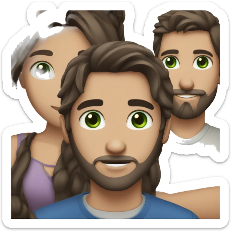 brunette girl long hair with green eyes and blue eyed boy with dark hair and beard  sticker