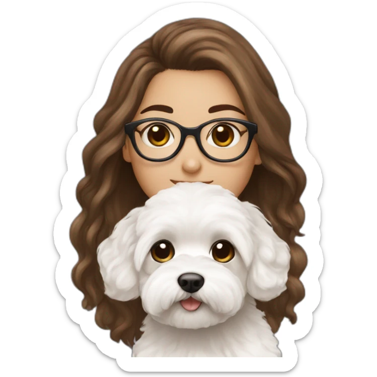 Long brown hair, eyeglassed turkish girl with white maltipoo sticker