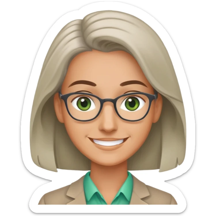 smiling English teacher with airtouch hair and grey-green eyes sticker