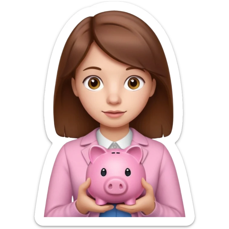 girl with brown hair holding little piggy  sticker