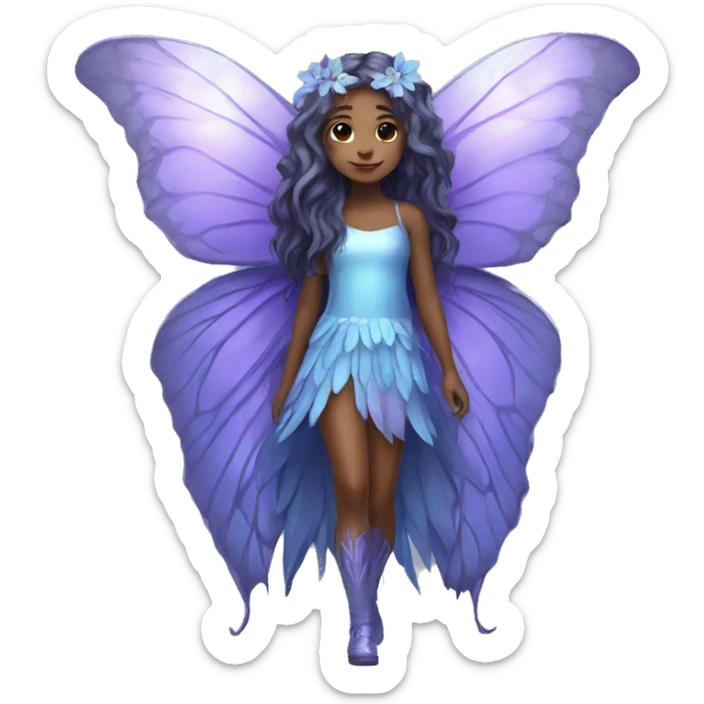 Beautiful, flower, fairy, blue, silver, purple, long hair, big butterfly wings sticker
