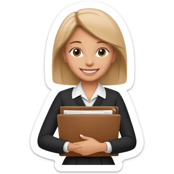 A woman wearing official dress and has a pile of documents in her hand  sticker