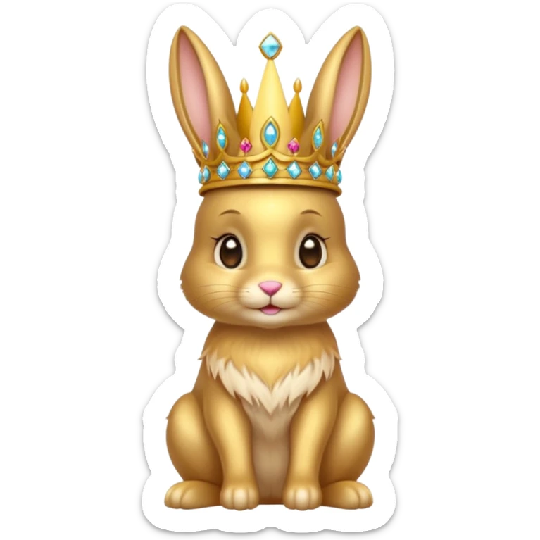 bunny King – proud golden bunny wearing a tall jeweled crown, sitting sticker