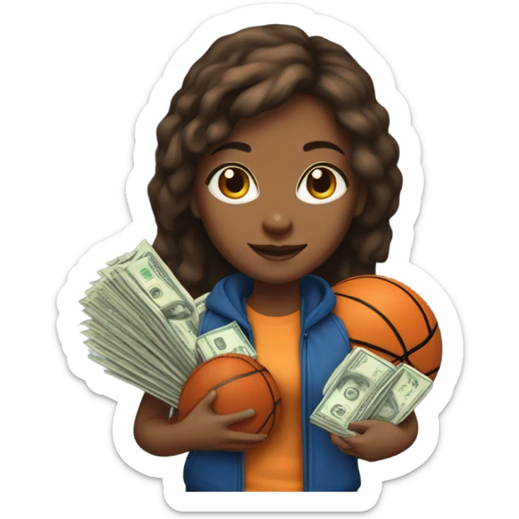 Girl brown hair light skin, basketball and money sticker