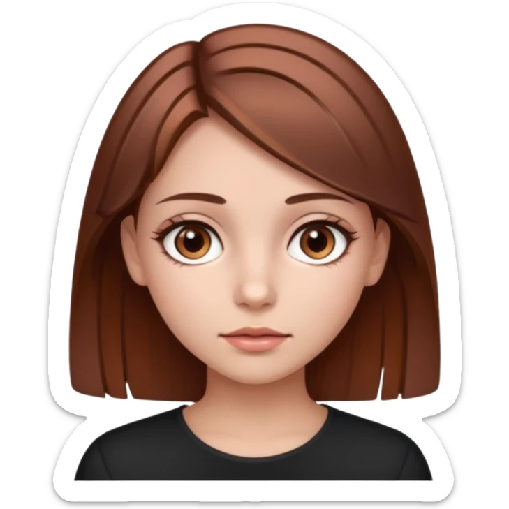 girl with fair skin, brown hair with a few rose gold highlights, and brown eyes, neutral expression sticker