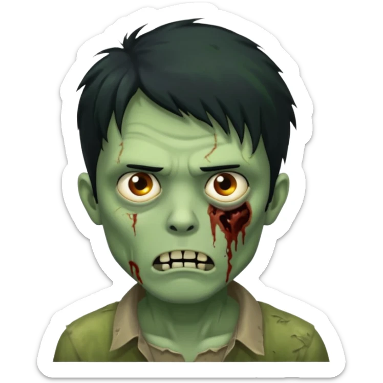crie um emoji de zumbi homen de cabelo preto grande de emo bagunçado assim🧟 sticker