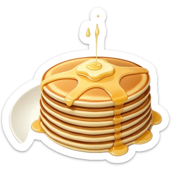 pancakes with butter on the top of it. the pancakes are lying on the small plate. sticker