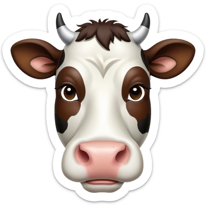 Cinematic Noble Black and White Cow Portrait Emoji, Poised and regal, with a large, sturdy build and a striking, well-groomed coat of pure black accented by crisp white patches, deep-set soulful brown eyes, Simplified yet sharp and sophisticated features, highly detailed, glowing with a soft, dignified glow, high shine, intelligent and calm, stylized with an air of modern elegance, focused and attentive, soft glowing outline, capturing the essence of a watchful and confident bovine guardian, so majestic it feels as though it could stride out of the screen with effortless authority! sticker