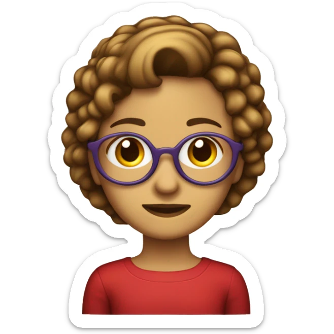 Menina cabelo cacheado curto e vermelho usando óculos de armação fina roxa sticker