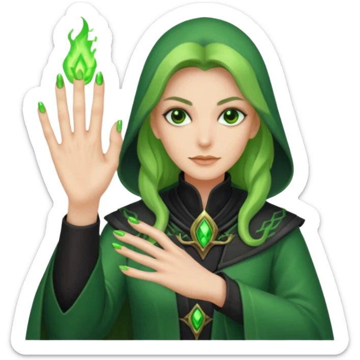 world of warcraft warlock hand with green fire checking nails like a pedicure was just done  sticker