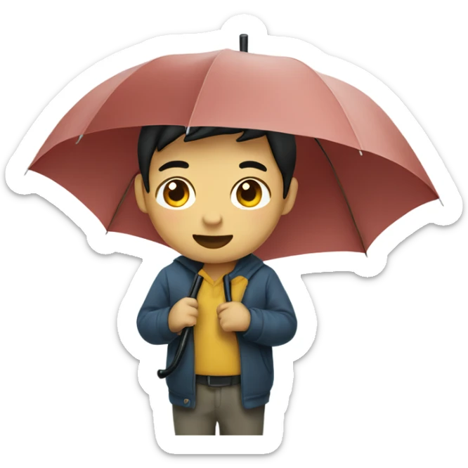 Asian boy holding umbrella sticker