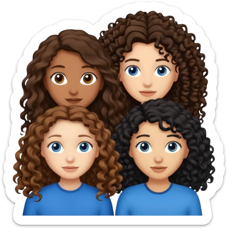 Two best friends .bestie 1: beige skin with brown long hair and blue eye. Bestie 2:mixed race skin with curly black hair and brown eye sticker