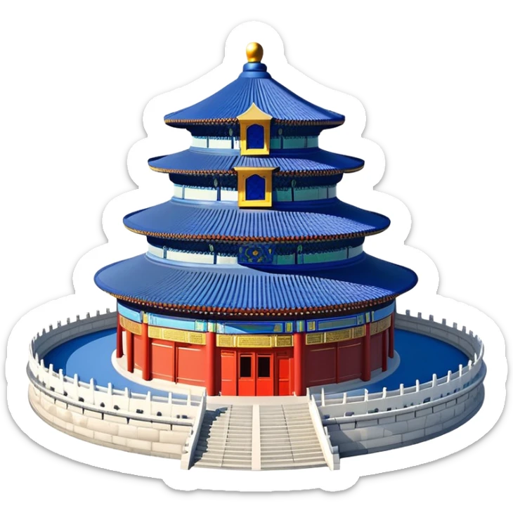 Temple of Heaven in Beijing, circular blue roof temple, ancient Chinese religious building, emoji style sticker