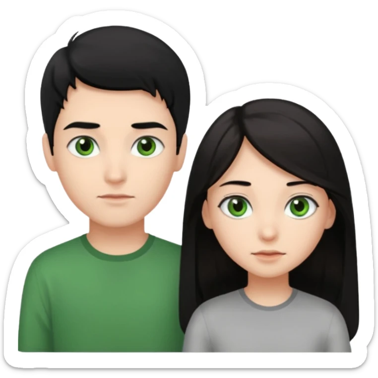  chico pelo negro ojos grises junto a chica pelo castaño largo ojos verdes sticker