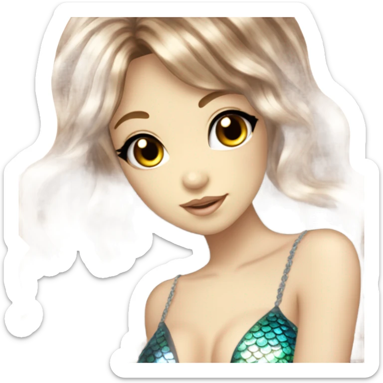 mermaid hime gyaru girl, scales, brown hair sticker