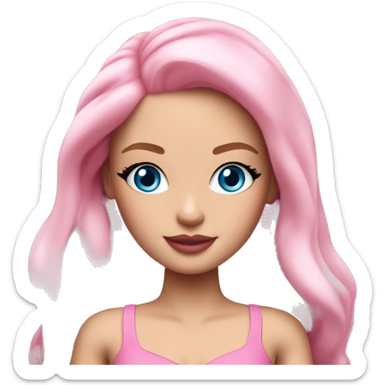 a beautiful girl with fair skin, blue eyes and long soft pink hair, with pink lipstick on her lips. looks like full length barbie with legs sticker