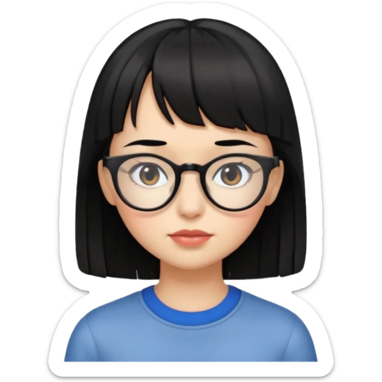 girl with micro bangs half of forehead shorter black hair with eye glasses sticker