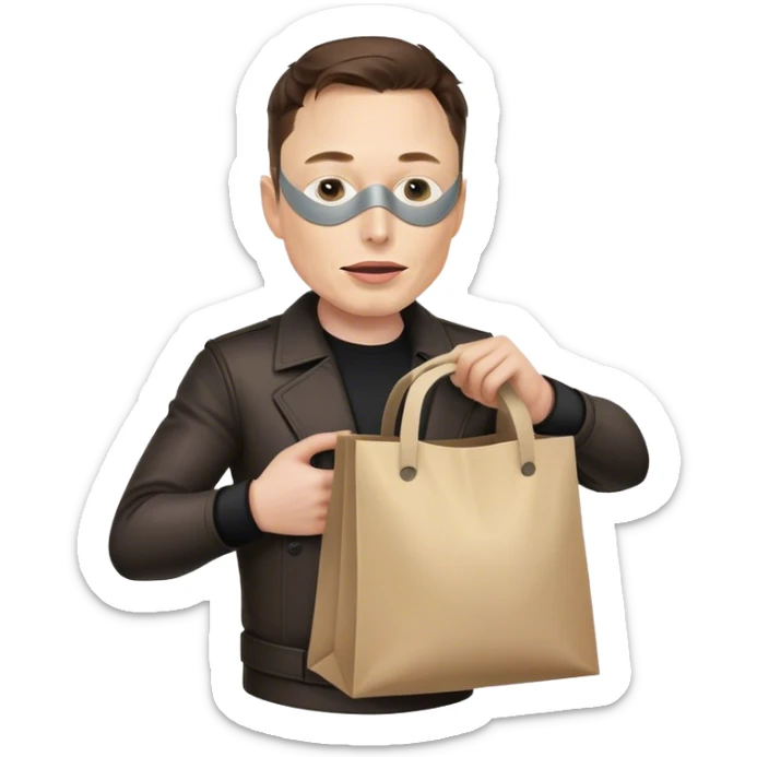 Elon Musk with a burglary mask and a bag of loot sticker