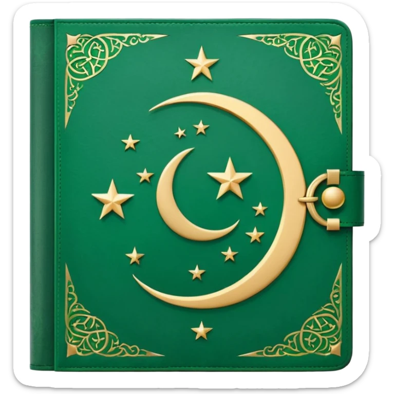 Closed Quran with the Islamic Symbol on it (moon and star) green and only 1 star sticker