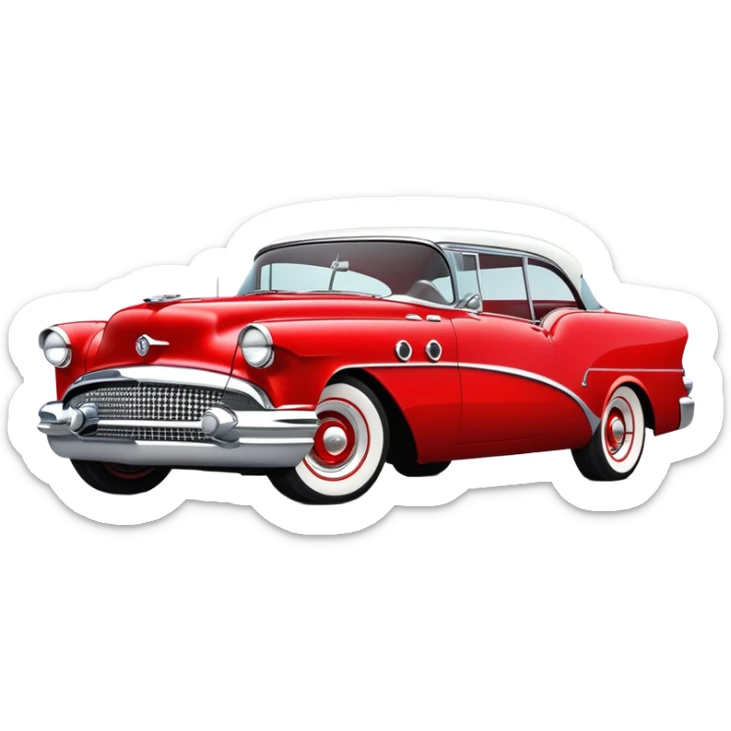 hot rod inspired by a 1956 Buick Century, vibrant color scheme, classic red with chrome and whitewall tires sticker