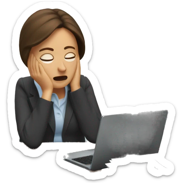 Stressed woman teacher with brown hair crying at her desk with lots of paperwork  sticker