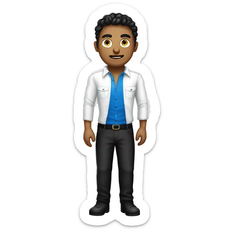 Esqueleto con fuego azul en el ojo con camisa blanca chaquet azul y pantalones negros sticker