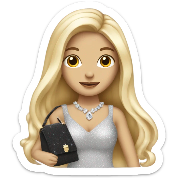 glam rich girl with diamonds on her handbag with blonde long hair sticker