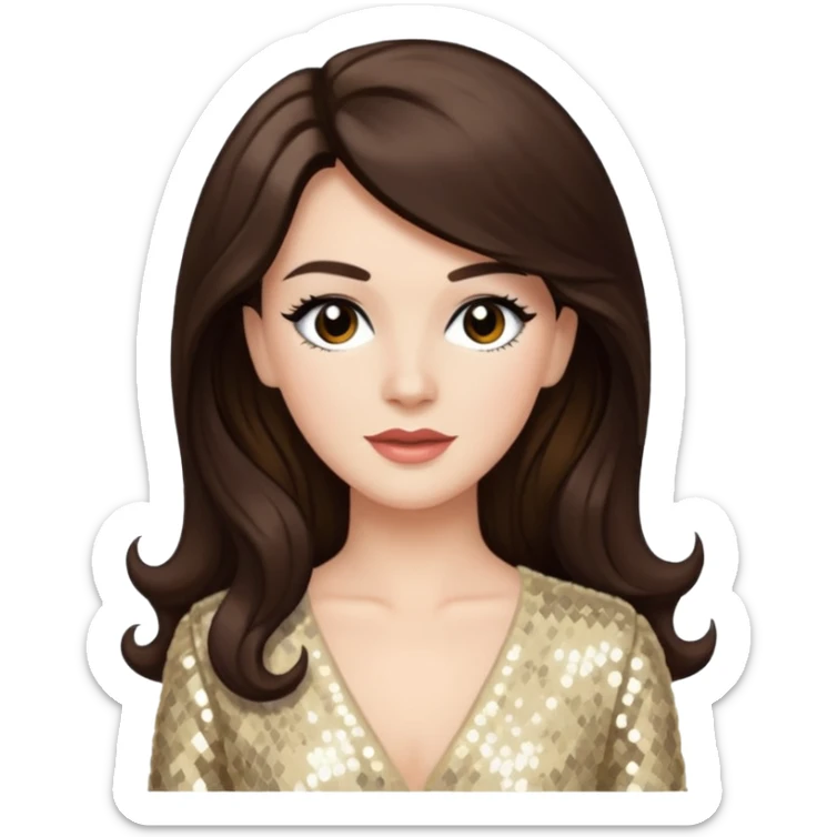 Maxene Andrews from The Andrews Sisters with long dark brown hair, cream sequin outfit sticker