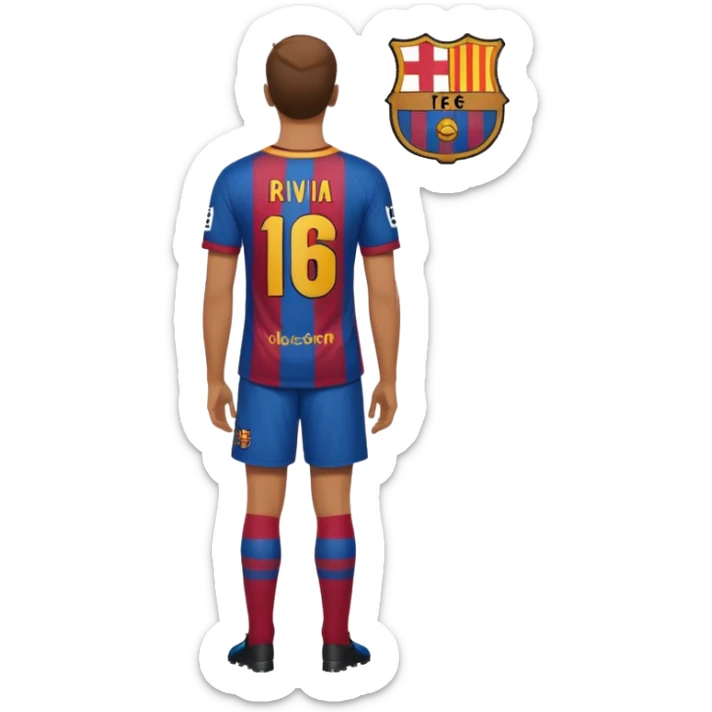 cowo pakai costum barcelona nomor punggung 16 nama irvina gaya menghadap belakang sticker