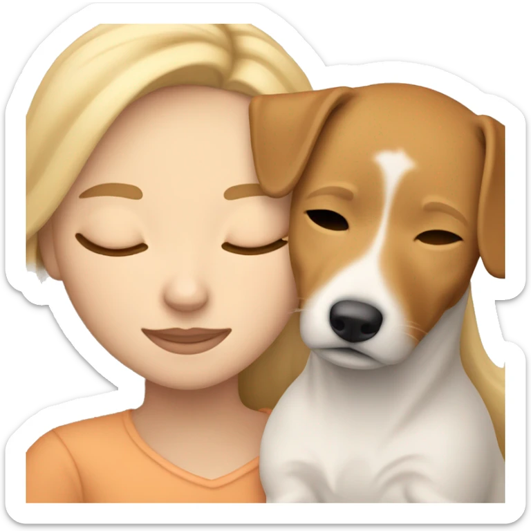 White blonde girl who sleeping in cuddle with her jack russel who is the face full light brown / light orange  sticker